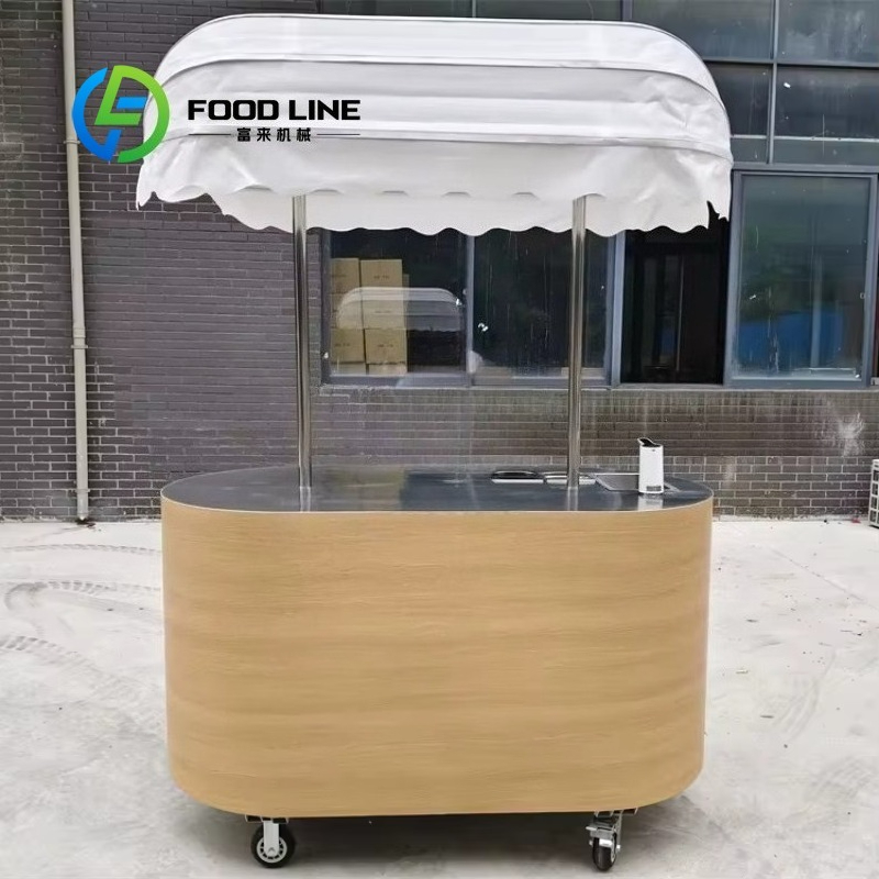 Quality Food Snacks - Maßgefertigter Hochwertiger Handgeschobener Streetfood-Wagen mit Markise,