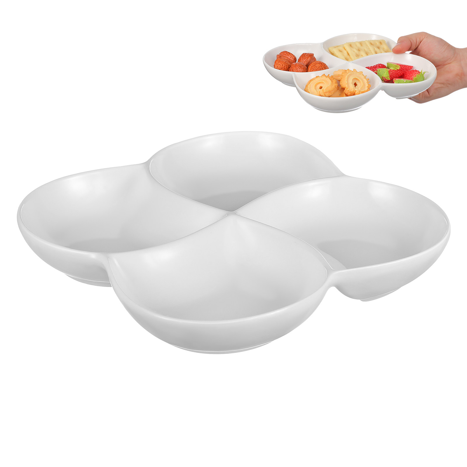 Food Snacks Company - Keramik-Essensteller mit 4 Fächern, Mehrzweck-Serviertablett, spülmaschinenfest,