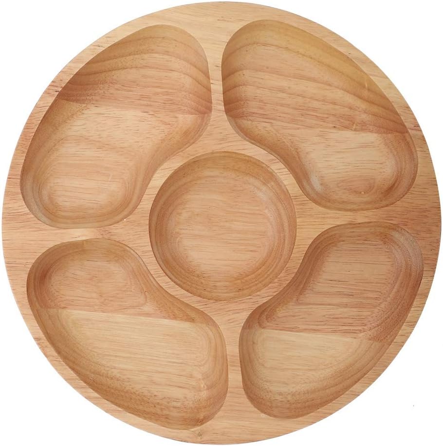 Food Platter Snacks - 5-teiliges Serviertablett, Runde Holz-Servierplatte mit Unterteilungen