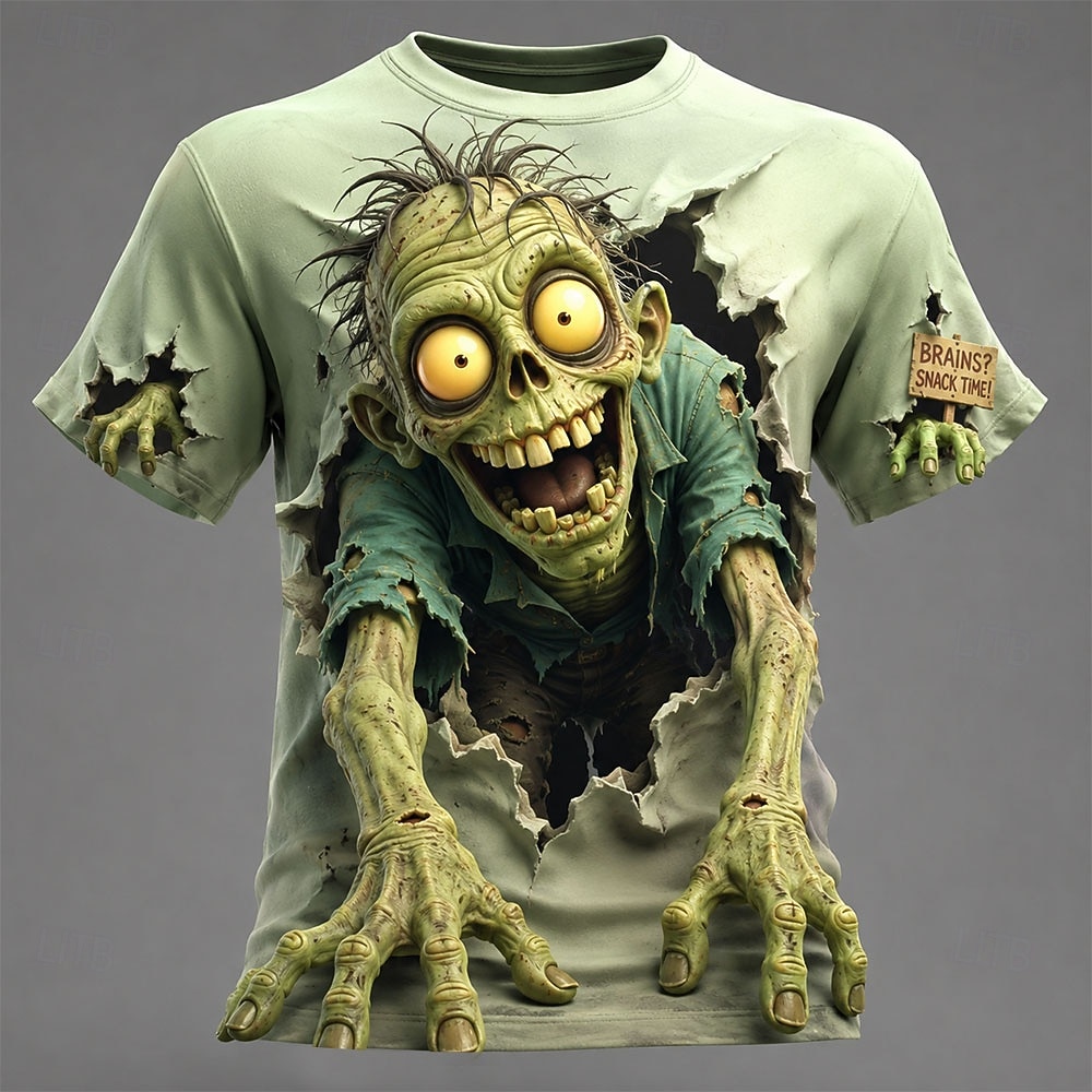 Zombie Snacks - Herren Frühling Sommer 3D-Bedrucktes Rundhals-T-Shirt, Vintage