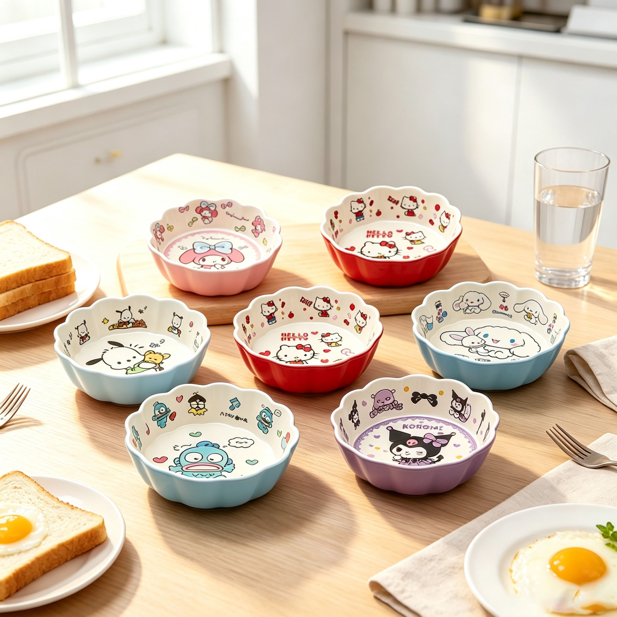 Food Snacks To Eat - Kawaii Spitzenschale mit niedlichem Cartoon-Print, mehrfarbige