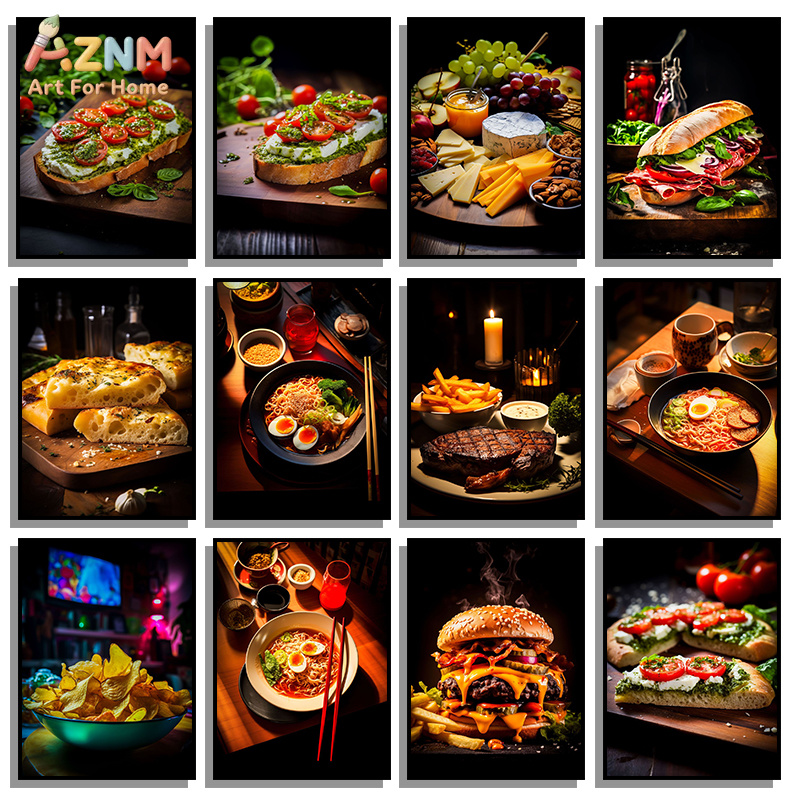 Food Platter Snacks - AZNM Gourmet-Lebensmittel-Leinwandposter, rahmenlose Wandkunst, Steak, Ramen,