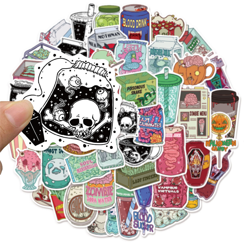 Zombie Snacks - 50 Stück Wasserdichte Vinyl-Zombie-Lebensmittel-Aufkleber Niedliche Horror-Snack-Sticker