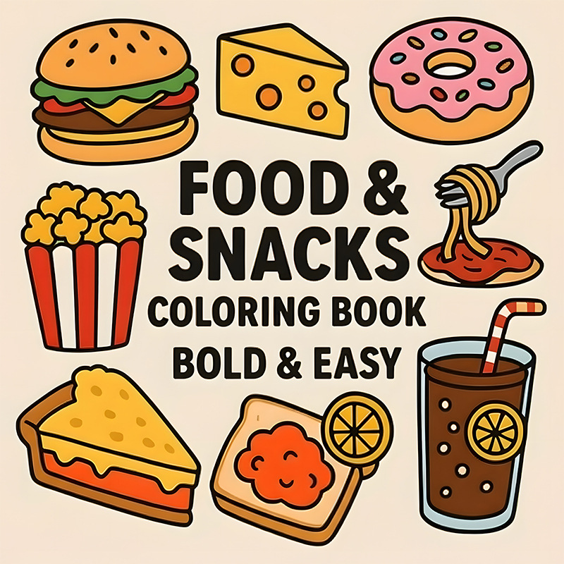 Food Snacks Drawing - Dickes Malbuch mit Lebensmittel- und Snack-Motiven,
