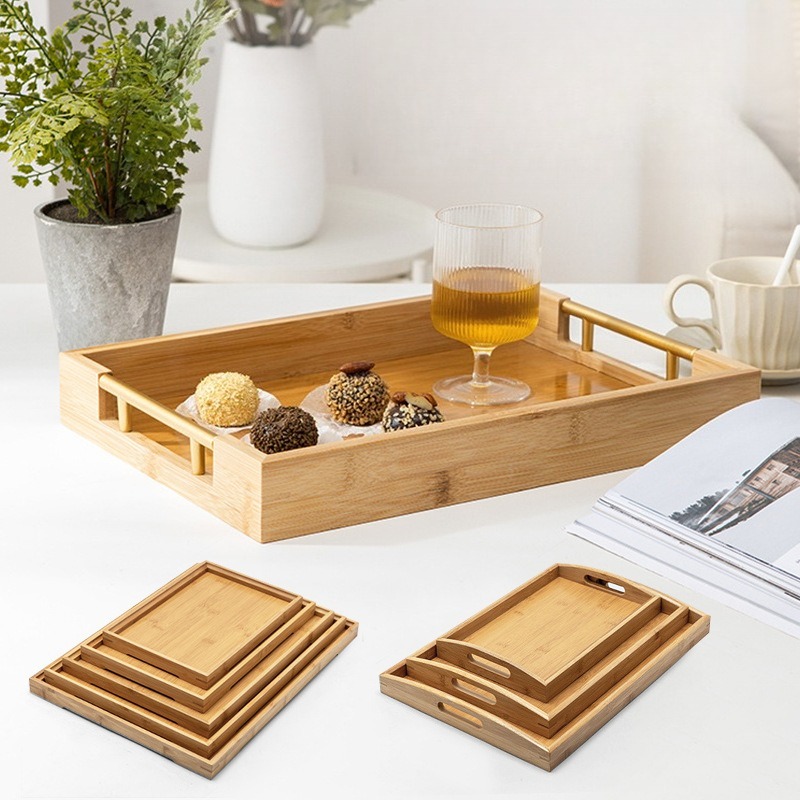 Food Platter Snacks - Natürliches Bambus-Serviertablett-Set Rechteckiges Holz-Teetablett Essensplatte mit