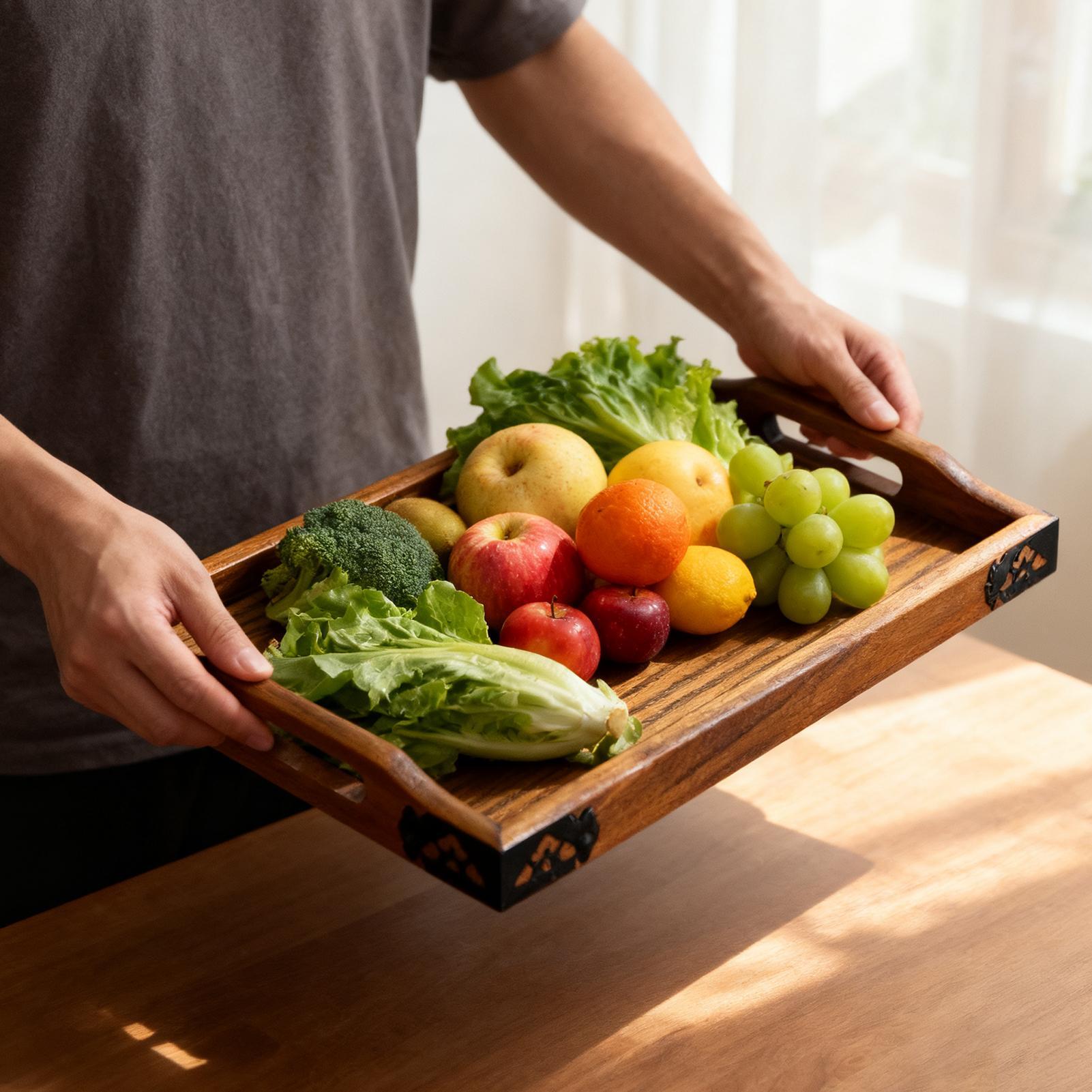 Food Platter Snacks - Serviertablett aus Holz mit Griffen, Teetablett