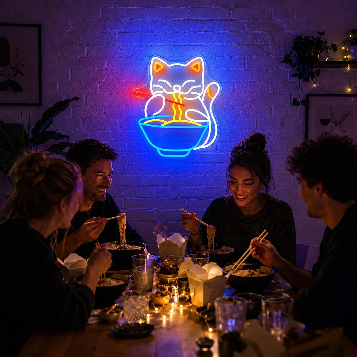 Neonschild „Katze isst Ramen“, – Food Snacks To Eat Bewertung und Preis