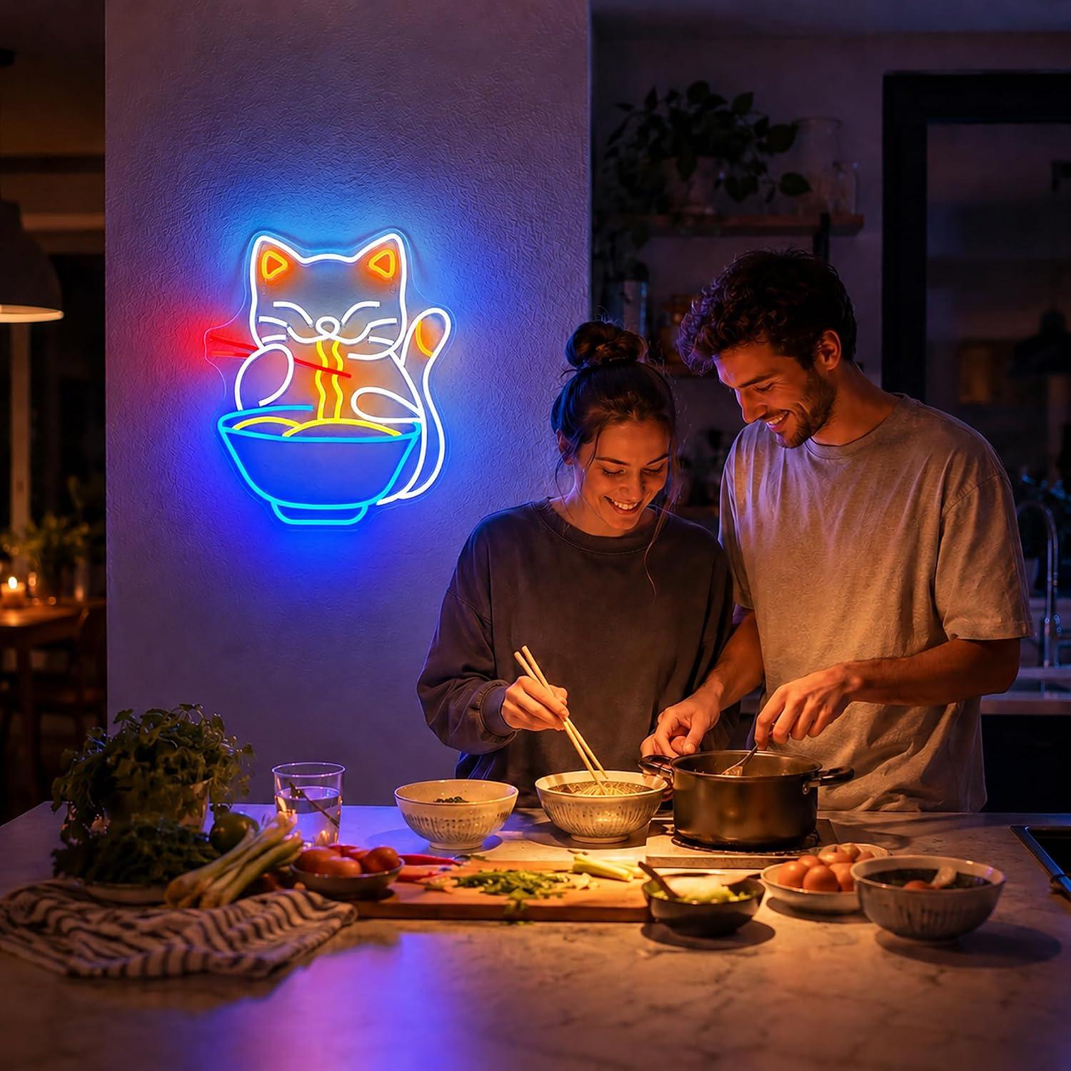 Neonschild „Katze isst Ramen“, – Food Snacks To Eat Bewertung und Preis