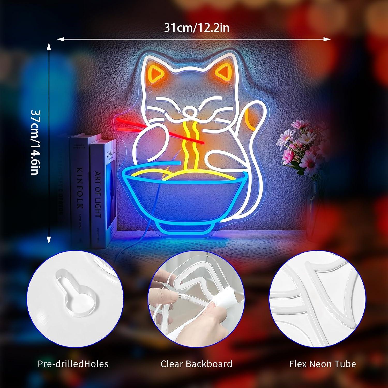 Neonschild „Katze isst Ramen“, – Food Snacks To Eat Bewertung und Preis