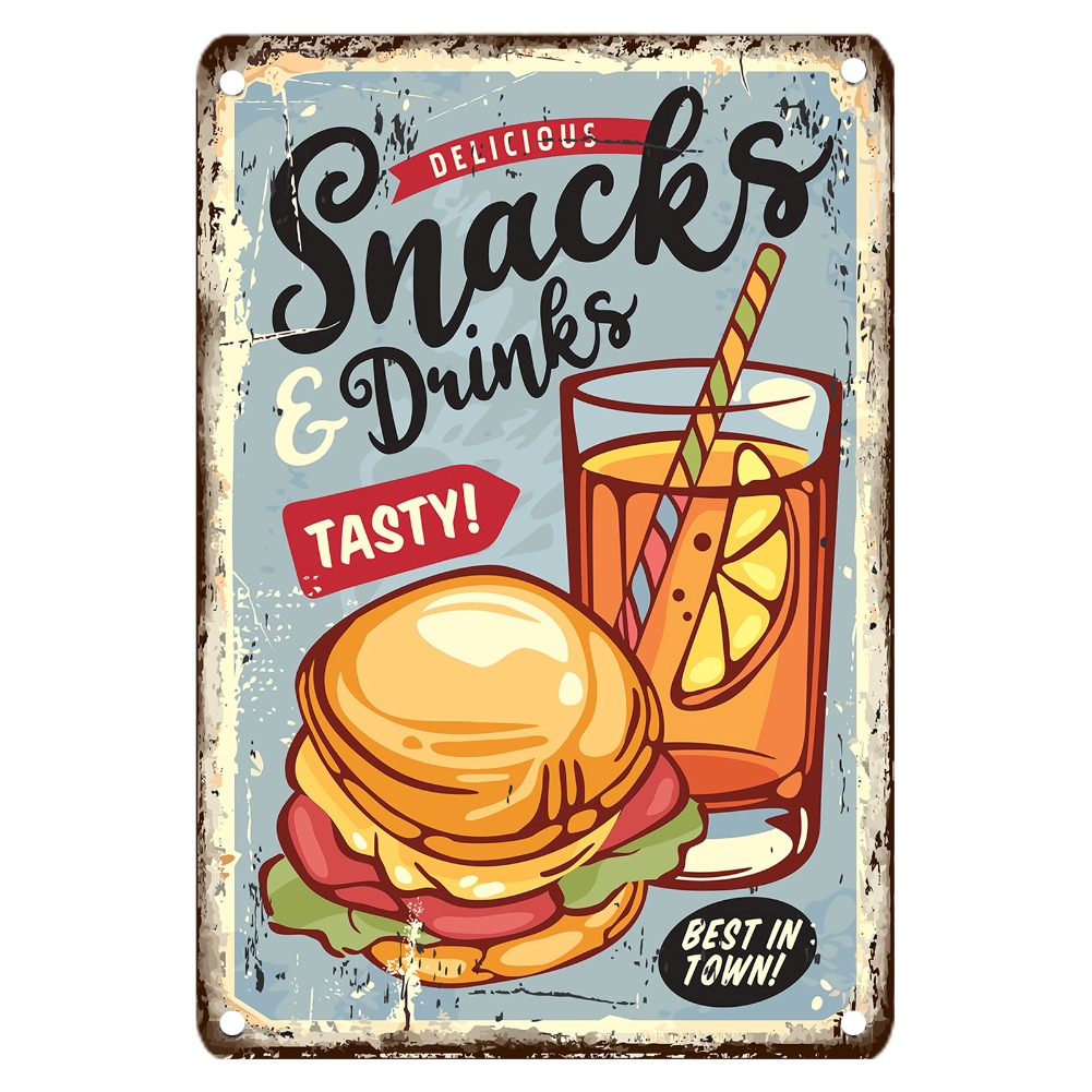 Vintage-Metallschild für Leben – Food Snacks Easy Bewertung und Preis